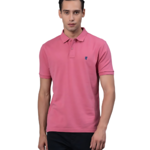 Men Self Design Polo Neck Cotton Blend Pink T-Shirt