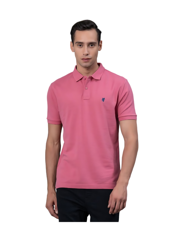Men Self Design Polo Neck Cotton Blend Pink T-Shirt